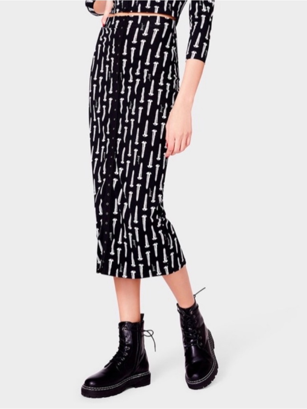 Vintage Betsey Johnson Screw Print Midi Pencil Skirt